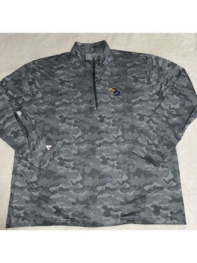 Kansas Jayhawks KU Gray Camo Antigua 1/4 Zip Pullover Men’s Sz XXLarge